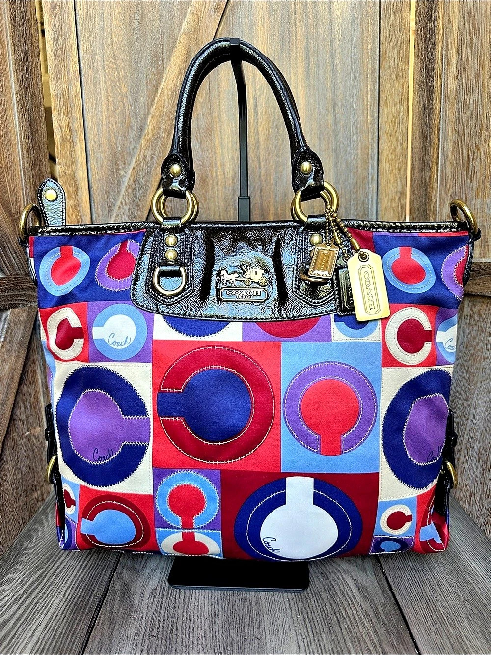 Coach Madison Op Art Julianne Shoulder Bag Tote Handbag Purse 13253